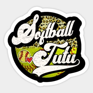 Softball Tutu Vintage Leopard Softball Family Matching Sticker